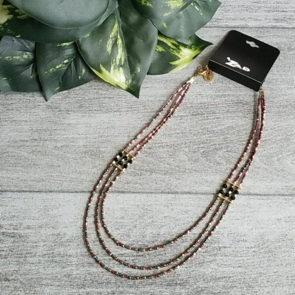 ZAD gold & maroon beaded 3 line necklace NEW